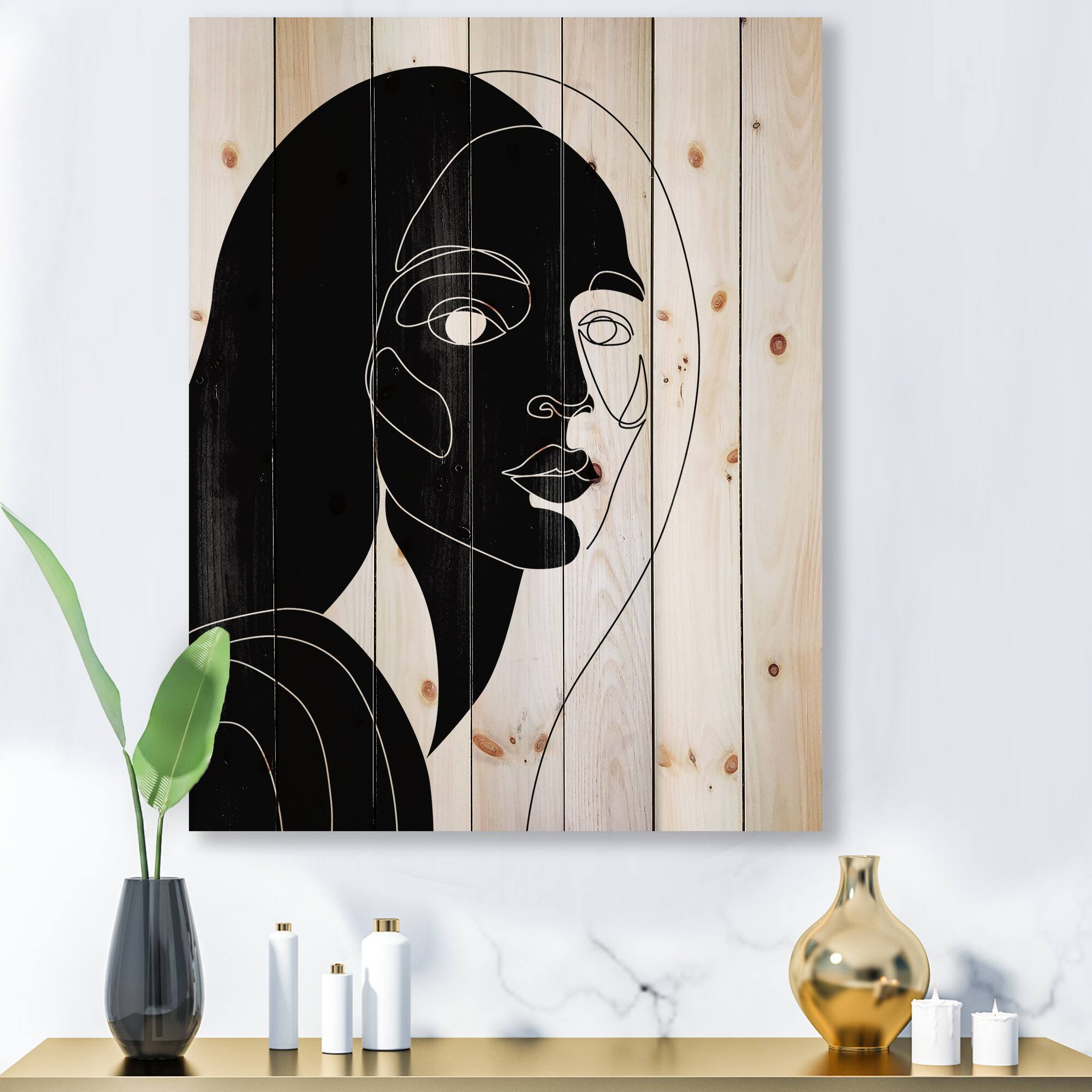 Designart - Retro Monochrome Minimal Portrait of Young Woman